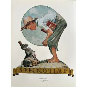 The Party, Goers, Milkman, Springtime, Bunnies Norman Rockwell, Print, Book Page